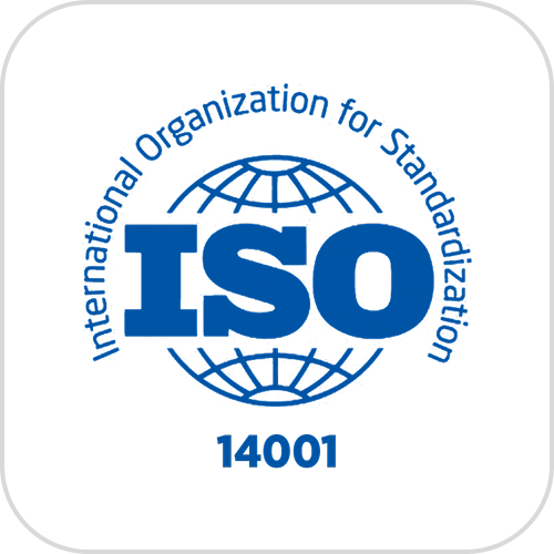 ISO 14001 logo with blue text on a white background