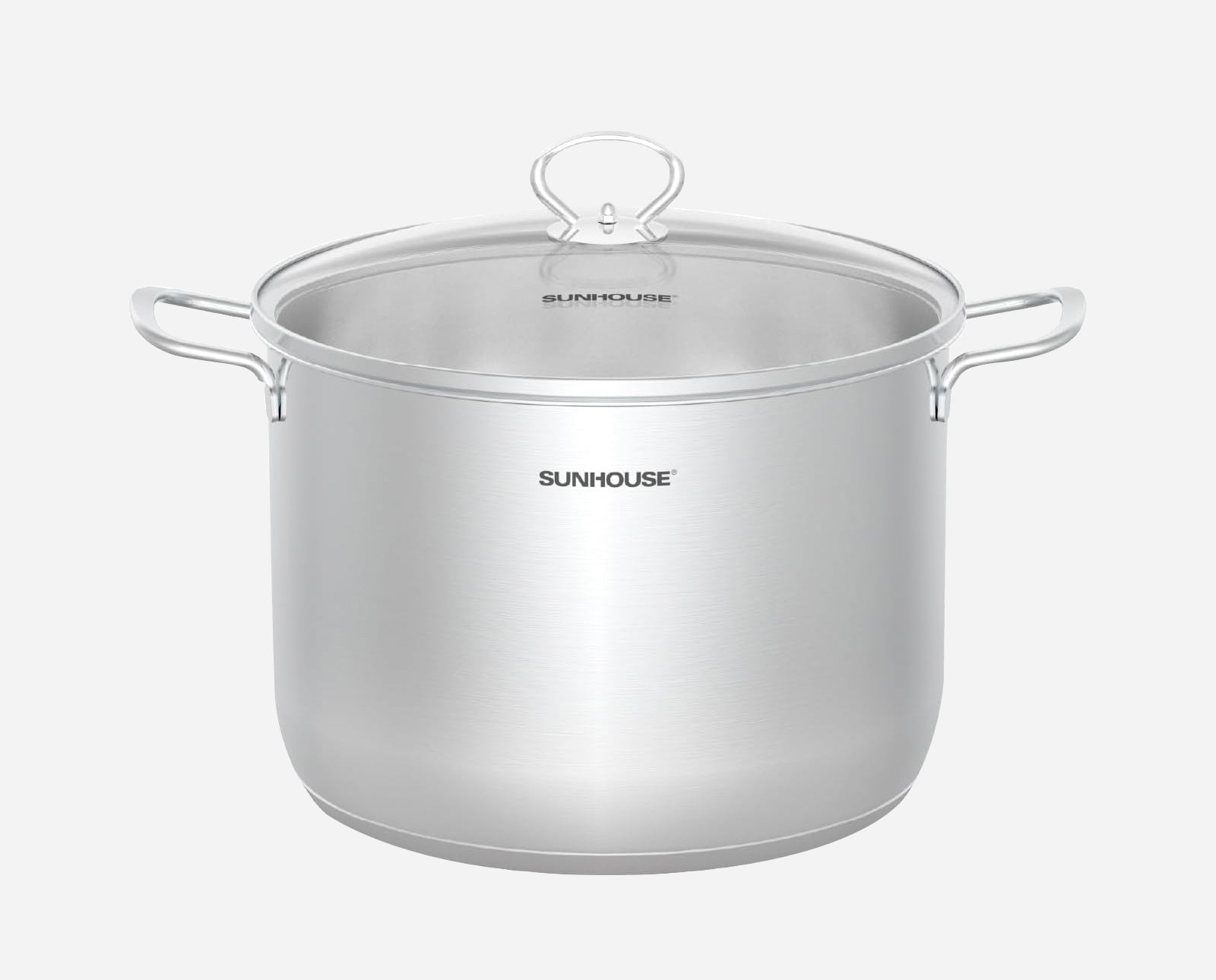 Silver pot with lid on a white background, featuring the Sunhouse brand.